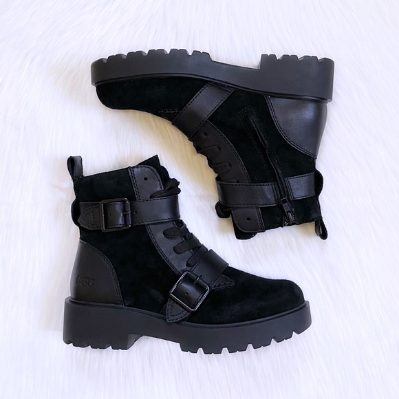 UGG Women’s Zorrah Black Combat Boots - Picture 2 of 7